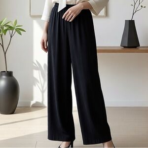 Uniqlo x Hana Tajima Crepe Black Wide-Leg Pull-On Pants